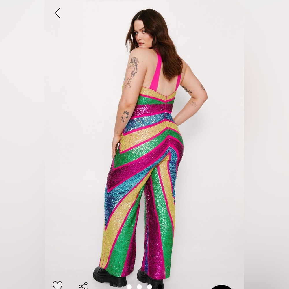 BNWT Nasty Gal Sequenced Colorblock Wide Leg Jumpsuit - Picture 3 of 9